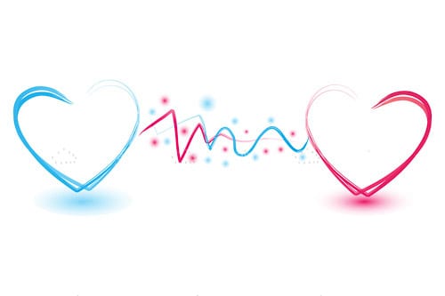 Blue and Pink Hearts Connecting by Wave